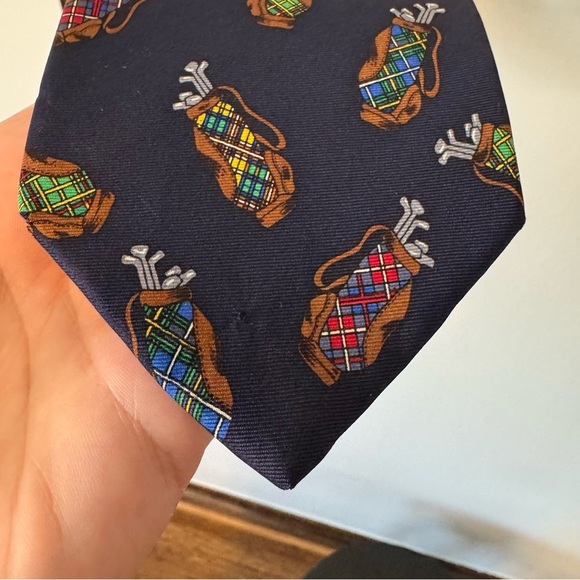 Alynn Neckwear Silk Tie "Tartan Bags" Navy Multicolor Golf Mens Designer Necktie - Picture 4 of 4